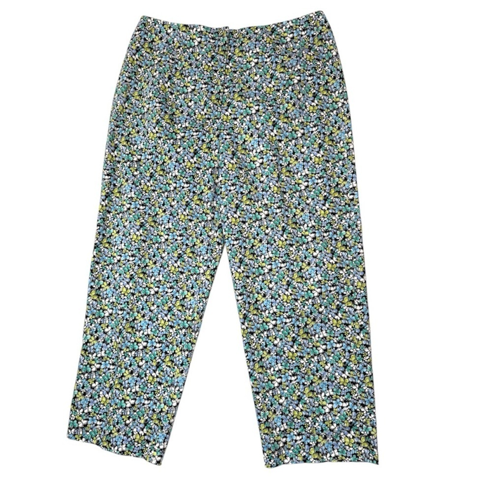 Talbots Stretch Cropped Floral Pants Size 10 Blue Green Y2K Preppy Coastal